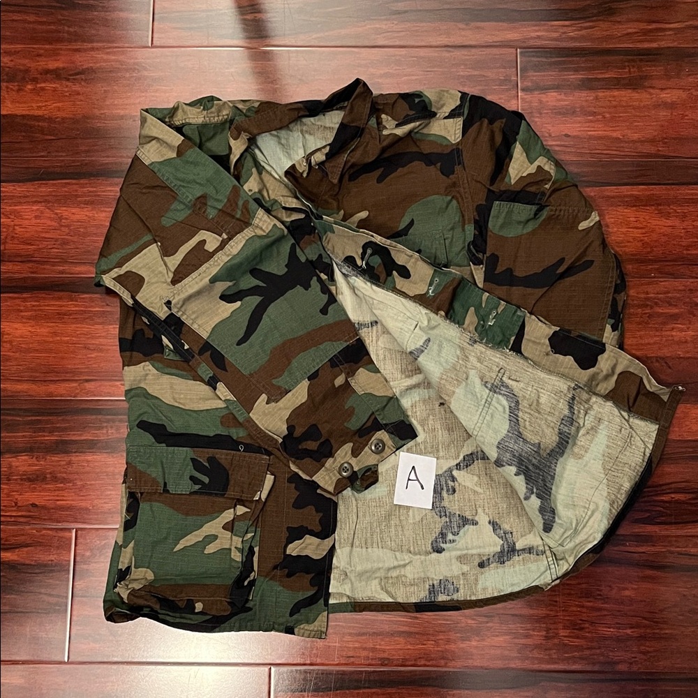 Vintage US Military Issue Camouflage Woodland Camo Combat Jacket Shirt S Long - Picture 2 of 7